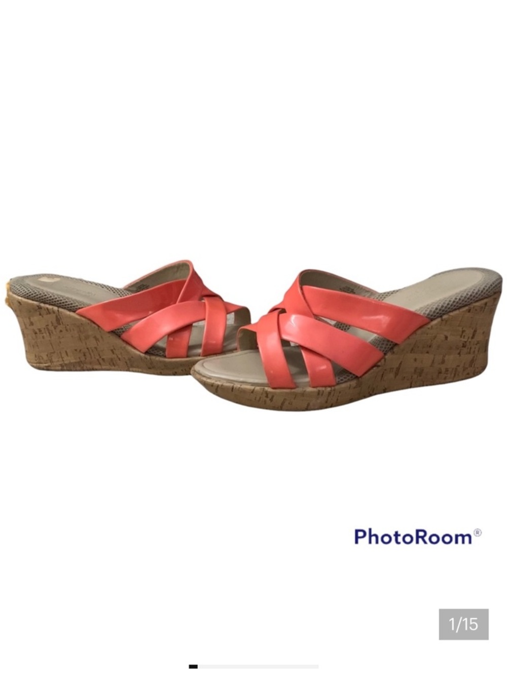 easyspirit Antigravity Joyride Coral Orange Cork Wedge Sandals - Size 9